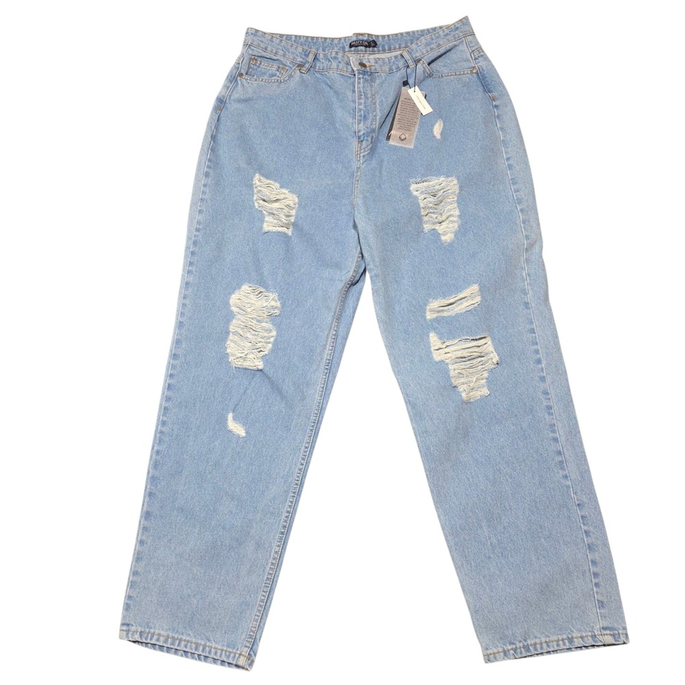 NEW Nasty Gal Distressed Jeans Size 16‎ Light Wash Organic Cotton Straight Leg
